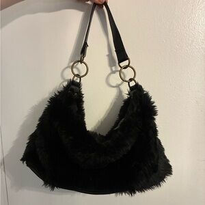 Elegant Black Faux Fur Shoulder Bag y2k